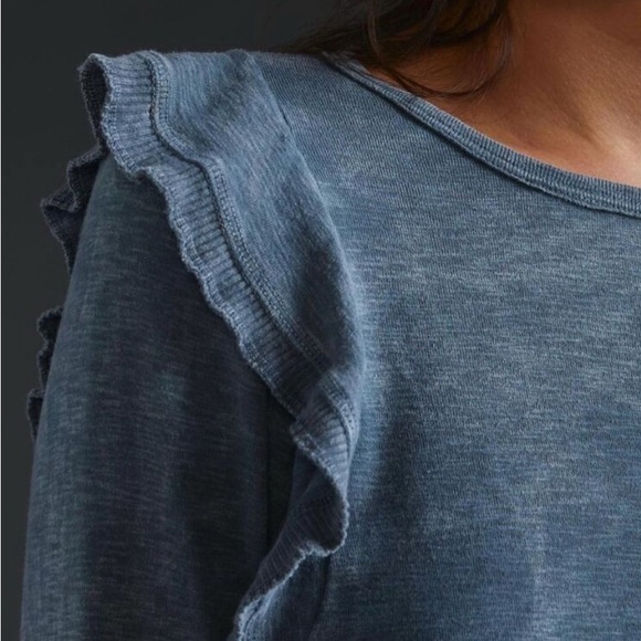 Anthropologie Eri + Ali Gray Ruffle Long Sleeve Top - Picture 8 of 9